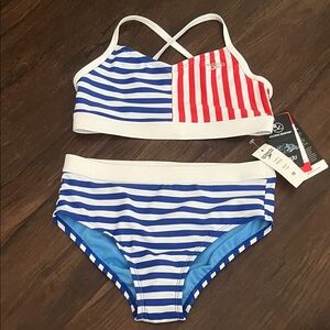 Speedo Kids Swim Bikini - Red, Blue, and White Stripes